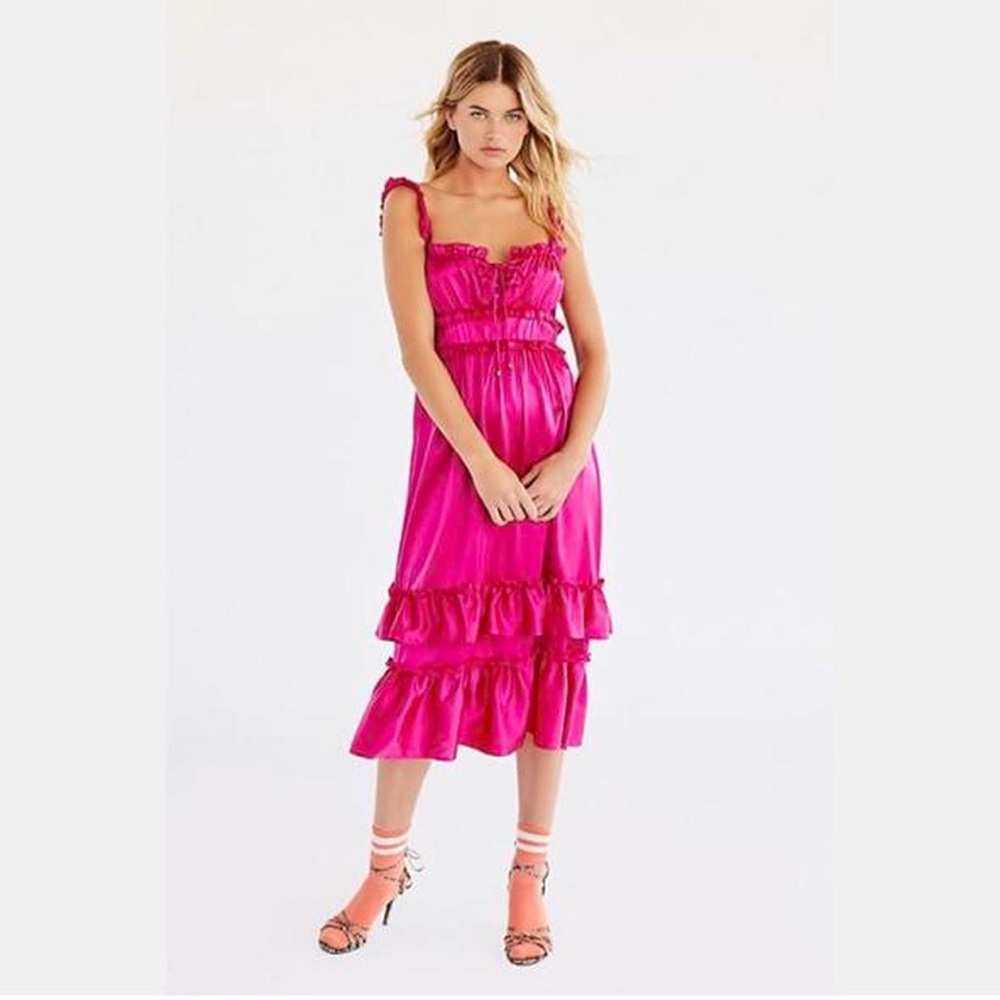 Hansel and Gretel Anthropologie silk pink ruffle dress